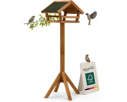 Moorland Houten Voederhuisje op Paal 101 cm – Open Vogelhuisje met Groen Bitumendak – Weerbestendig FSC Vogelhuis voor Balkon, Terras of Tuin – Vogelvoederhuisje voor Buiten – VH3