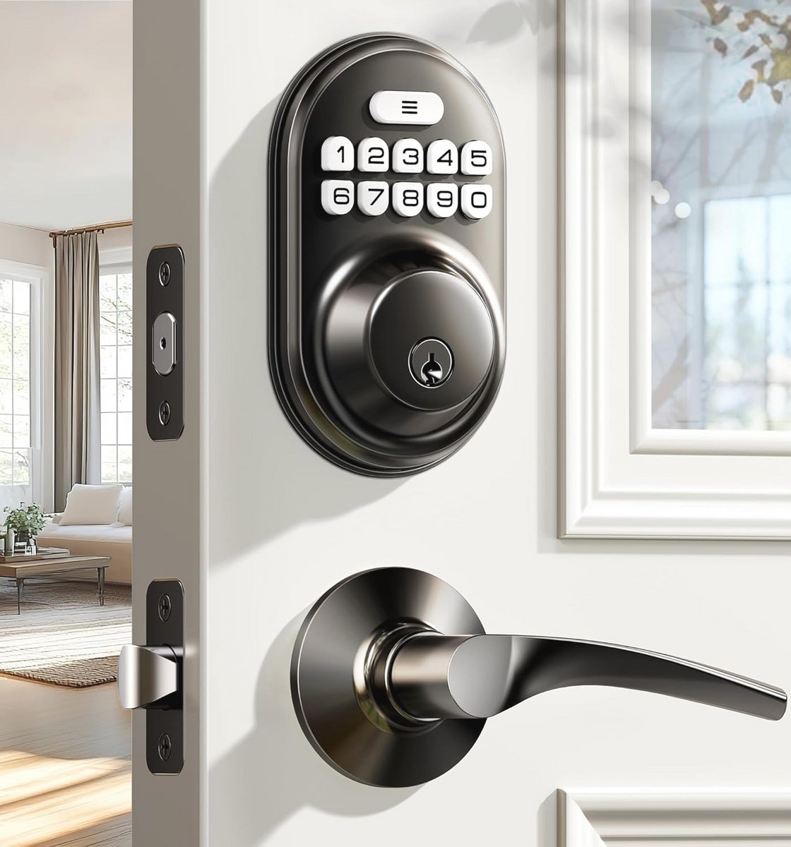 Keyless Toegang Deurslot met Elektronisch Toetsenbord en Nachtchoot - Automatisch Slot, Verlicht met Achtergrondverlichting, Eenvoudige Installatie