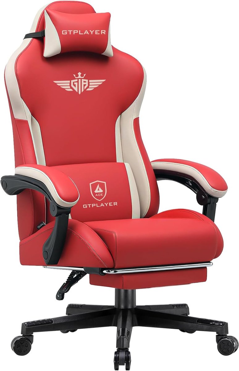 GTPLAYER - Gamingstoel Kunstleer - Met Lendensteun en Verlengde Rug - Rood