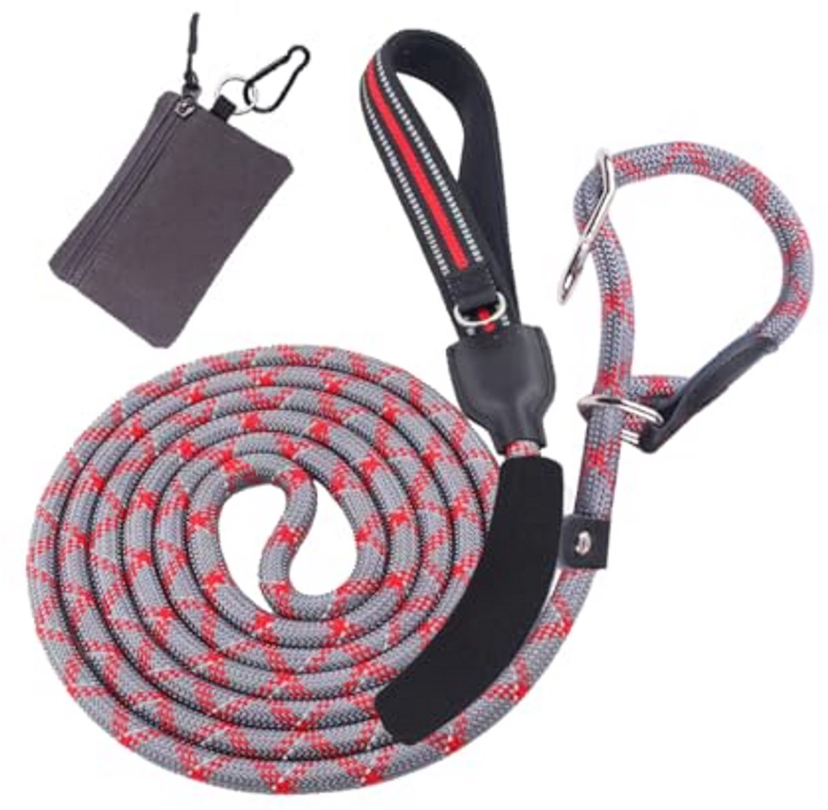 Slip Touw Hondenriem - Sterke Nylon Leiband met Reflecterende Stiksels en Gratis Afvalzak Dispenser voor Kleine, Medium en Grote Honden