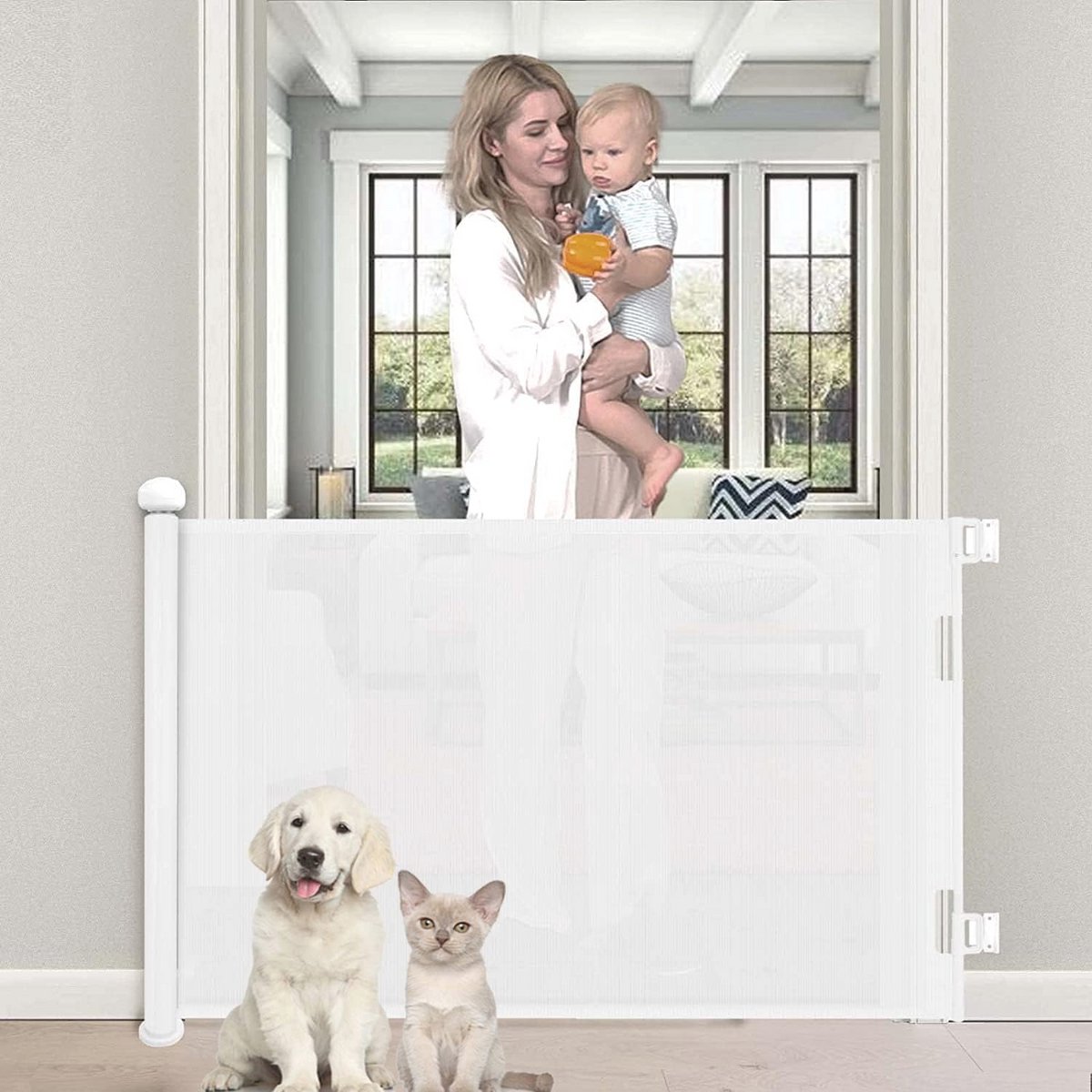 Intrekbaar Veiligheidsrooster voor Kinderen en Honden - 86 x 140 cm - Oprolbare Barrière voor Trappen en Deuren