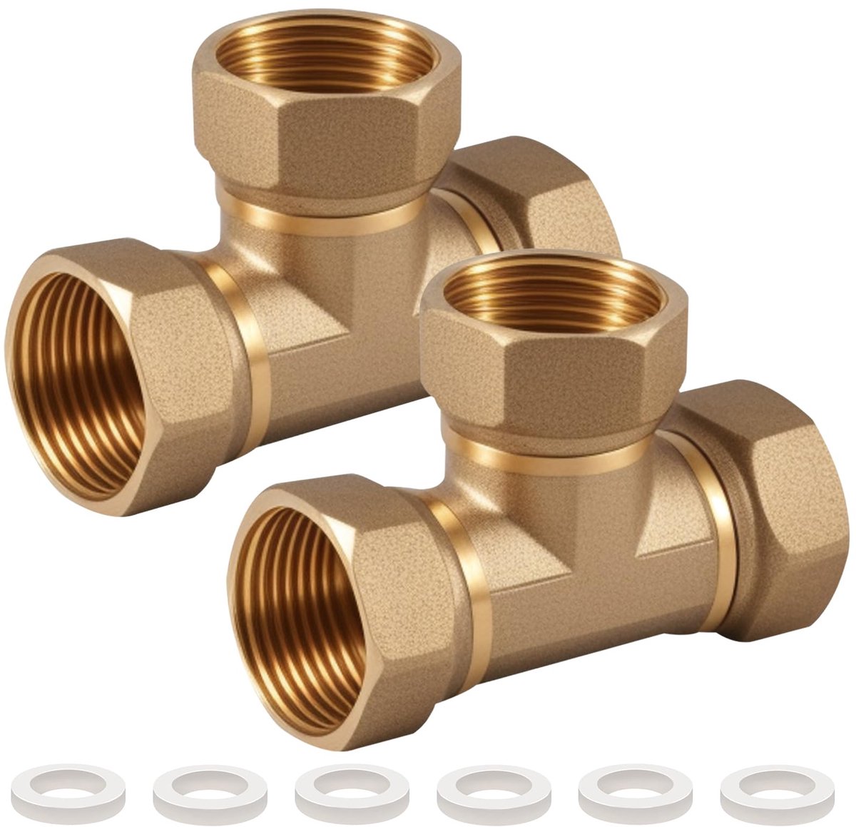 2pcs Brass Tee Swivel Pipe Screw Connection 3/4 inch, Brass Tee 3/4 Inch IGxIG, DN20 Female Thread Tee Water Connector, 3 Way Tee Connector, Air Conditioning Coupling