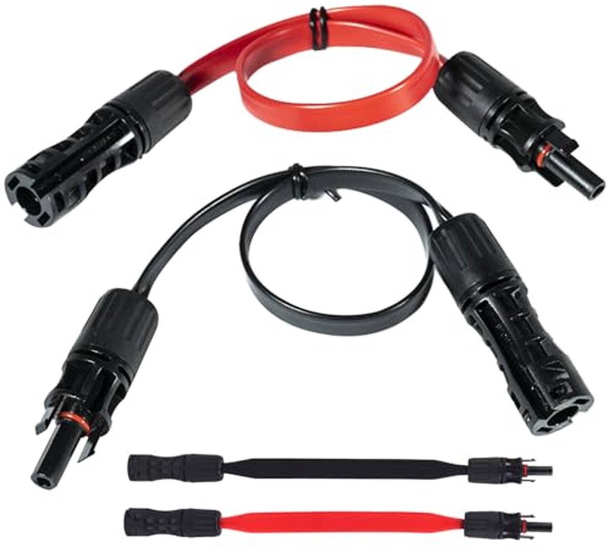 Solar Panel Flat Cable, 6 mm², Flexible Solar Cable, Window Grommet with Plug and Coupler, 100 cm, Black (Red) PV Flat Solar Cable for Solar Panels and Inverters, Pack of 2