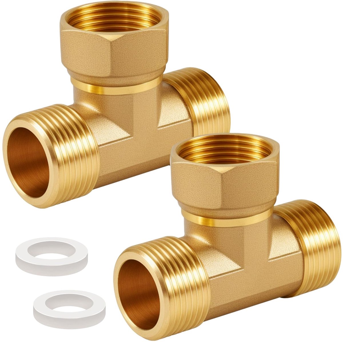 2pcs Brass Tee Swivel Pipe Screw Connection 3/4 inch, G3/4 inch AGxIGxAG Brass Tee, DN20 Tee Water Connector, 3 Way Tee Connector Coupling for Air Conditioning, Cooling System