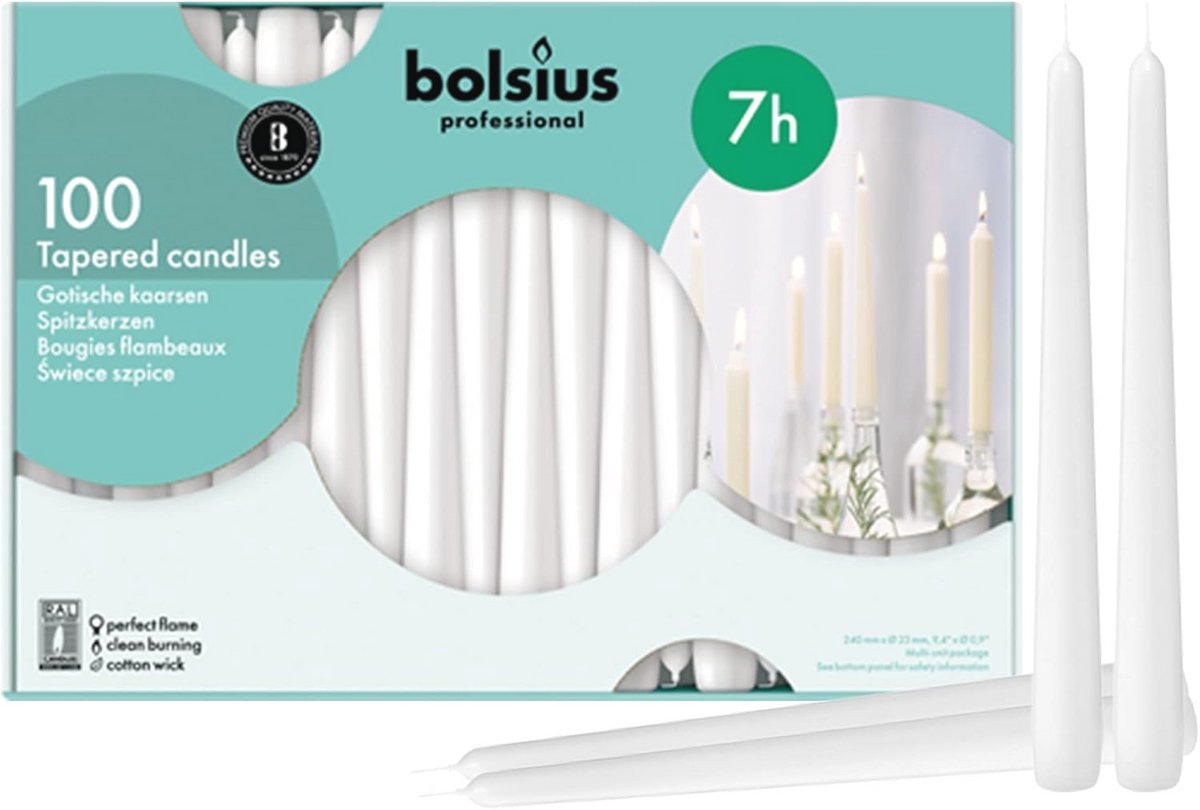 Taps toelopende kaars 10 inch - Pack van 100 - Wit