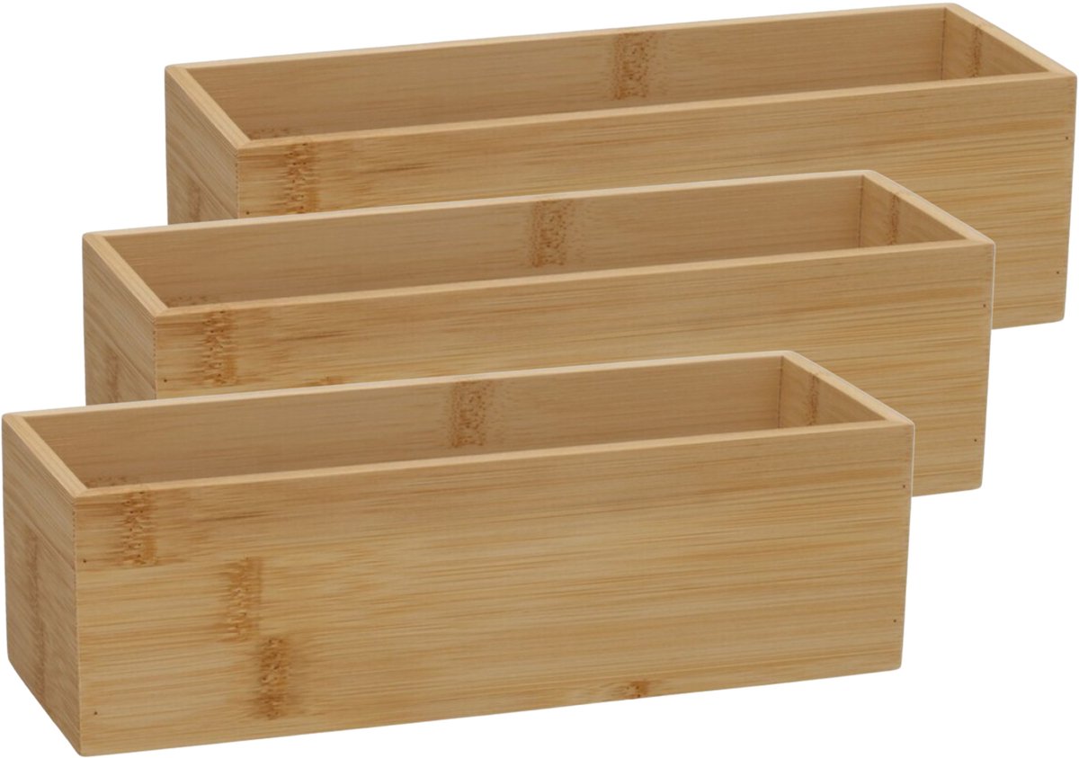 Gerimport Lade organizer - 3x - bamboe hout - 23 x 8 x 7 cm - bakje - kast organizer - organizer - doos