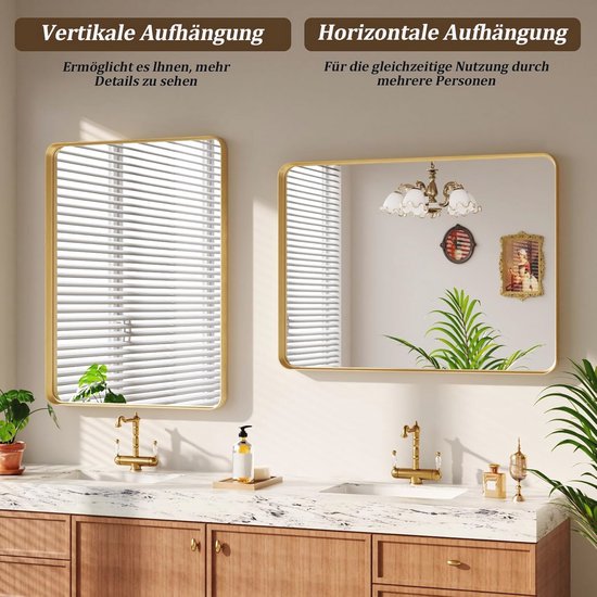 Koonmi Wandspiegel met diep frame, 75 x 55 cm, luxe hoogwaardige rechthoekige badkamerspiegel, gefileerd hoekframe spiegel horizontaal of verticaal op te hangen, zwart