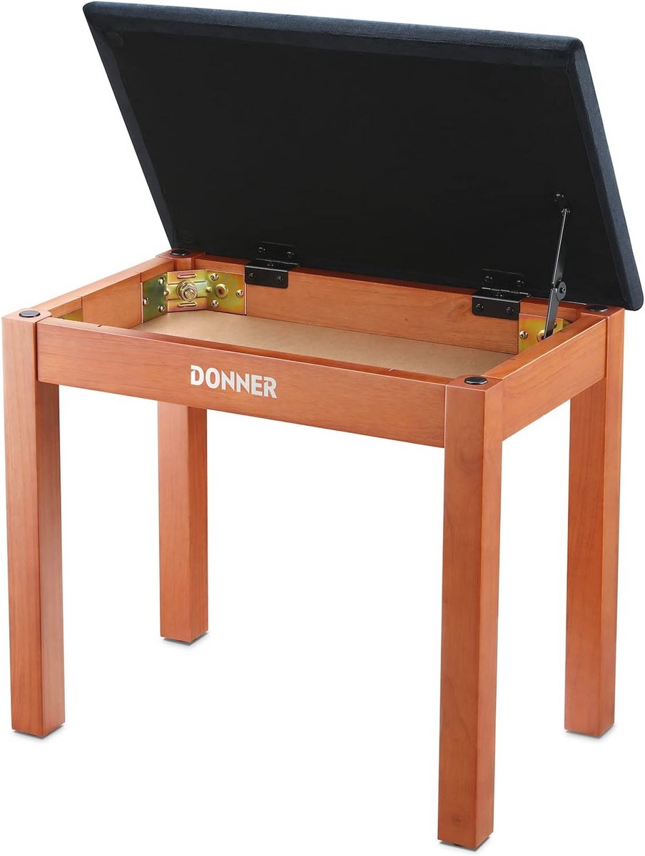 Pianobank met opbergruimte en suède kussen - Massief houten keyboardbank