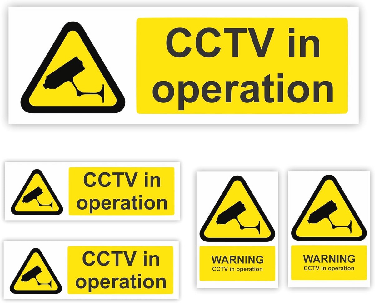 CCTV Stickers voor Beveiliging van Kantoor, Auto en Huis - 5-Pack Waarschuwingsborden