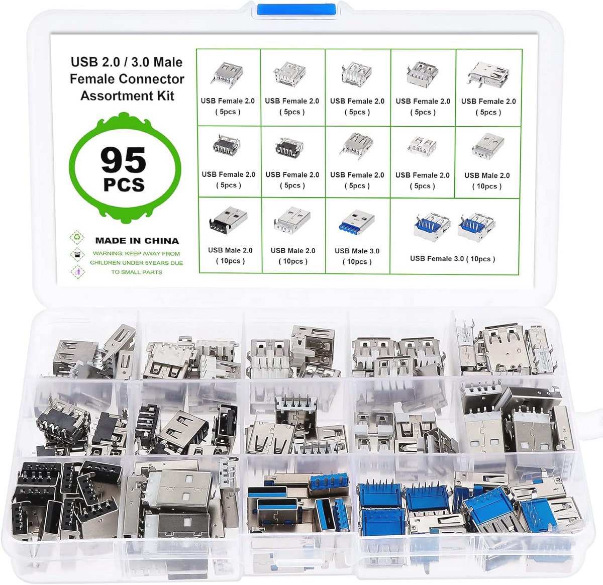 95-delige USB 2.0 3.0 Type A Connector Adapter Set voor DIY Solderen