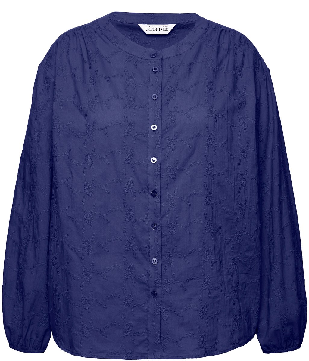 Studio Untold - Dames - Blouse oversized structuurstof lange ballonmouwen - Navy - Maat 42+