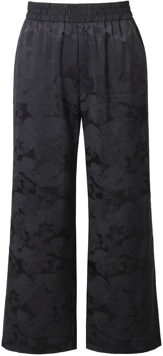 Studio Untold - Dames - Broek wijde pijpen gebloemde jaquard-crêpe - Zwart - Maat 54