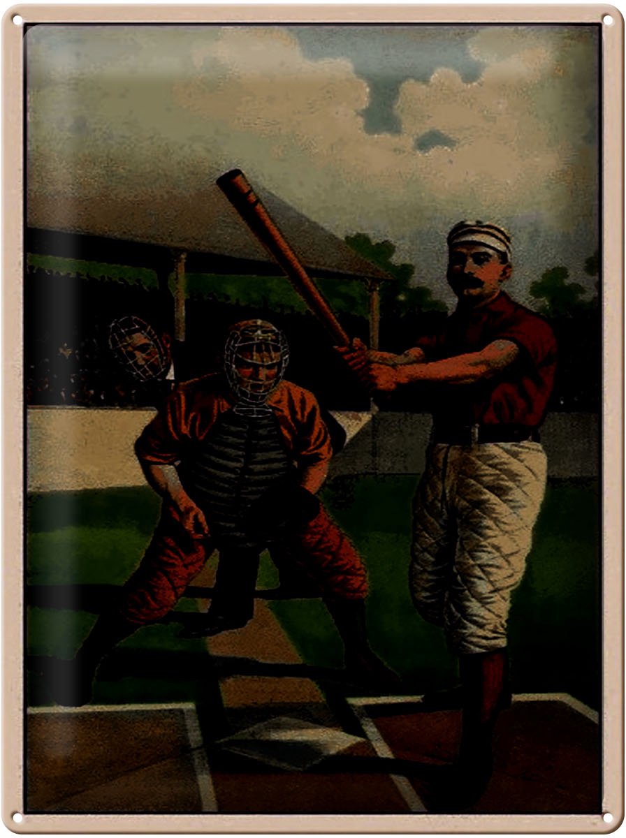 Blechschild Retro 30x40cm Baseball USA Schlagmann