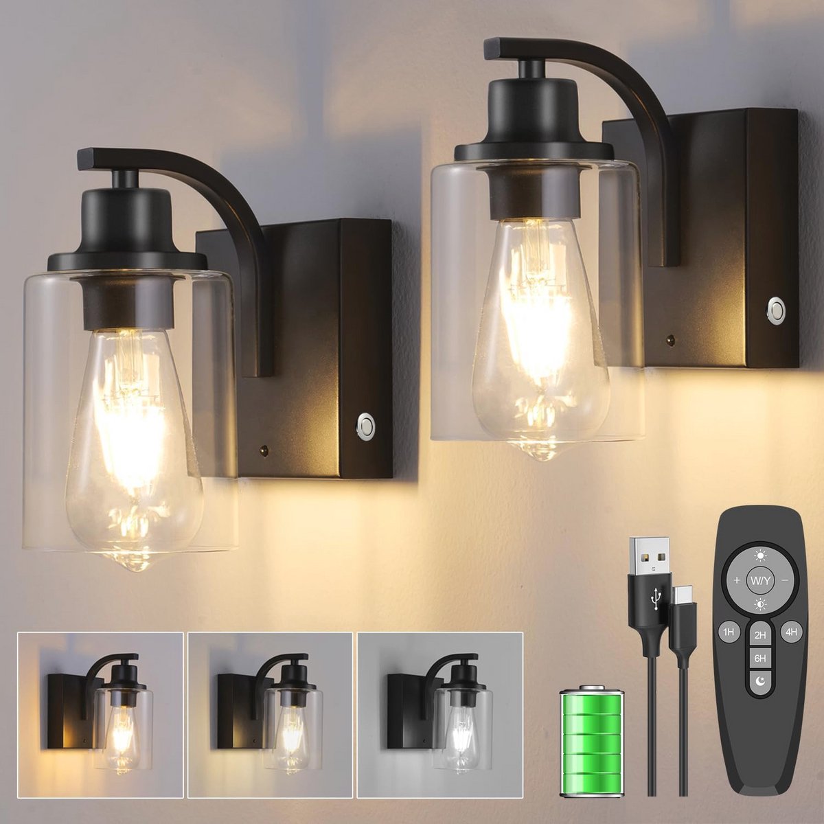 Draadloze Wandlamp met Afstandsbediening - Oplaadbare LED Wandlamp voor Slaapkamer, Woonkamer en Hal - 2 Stuks