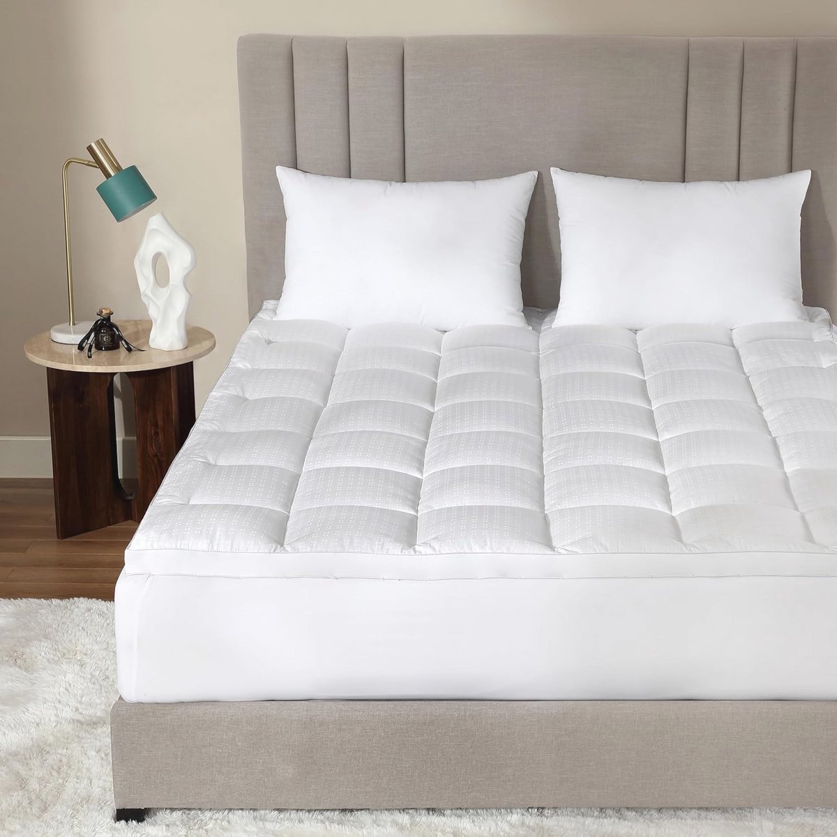 Korte Queensize Matrastopper met Anti-Slip Ankers - 100% Katoen en Alternatieve Donsvullin