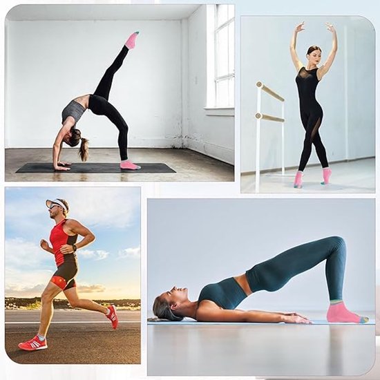 4 paar - Yogasokken voor dames - Antislipsokken met vijf tenen - Katoenen antislipsokken met gespleten tenen - Comfortabel - Antibacterieel - Roze en groen - Beschermt de tenen - Geschikt voor pilates, trampoline, dans, ballet, sportschool-Yogacadeau — afbeelding 4