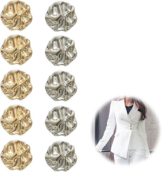 Lot de 10 boutons - Boutons pour vêtements - Boutons de couture - Invisibles - Pour la couture, les loisirs DIY et la confection de bijoux faits main - Or- Argent - 22,5 mm - Forme irrégulière - Métal