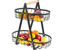 THATSRAD Fruitetagère met 2 verdiepingen, zwart, fruitetagère, fruitmand, fruitschaal, etagère, fruitschaal, etagère, fruit- en fruitschaal, afneembare fruithouder, rek met schroevendraaier, etagère