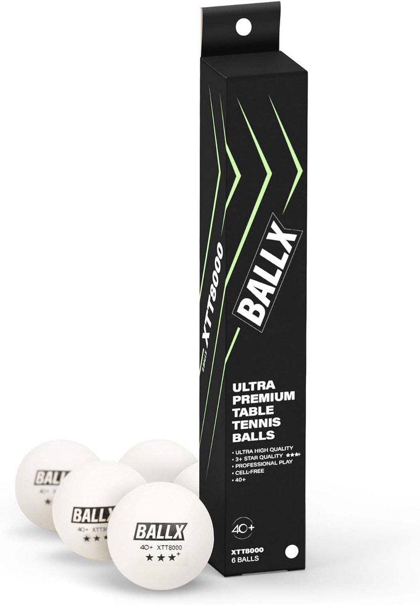 BallX XTT8000 3+ sterren tafeltennisballen, wedstrijdbal 40+ ABS wit, 6 stuks, naadloos, extreem robuust, stabiel vliegbaan en constant springgedrag