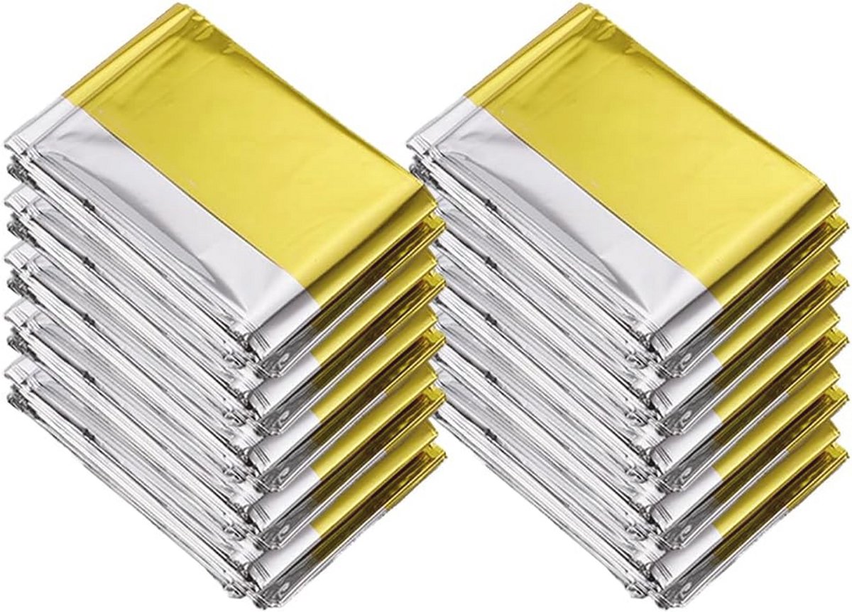 20 Stuks Noodfoliedekens - Goudkleurige Foliedeken voor Noodgevallen, Survival en Eerste Hulp