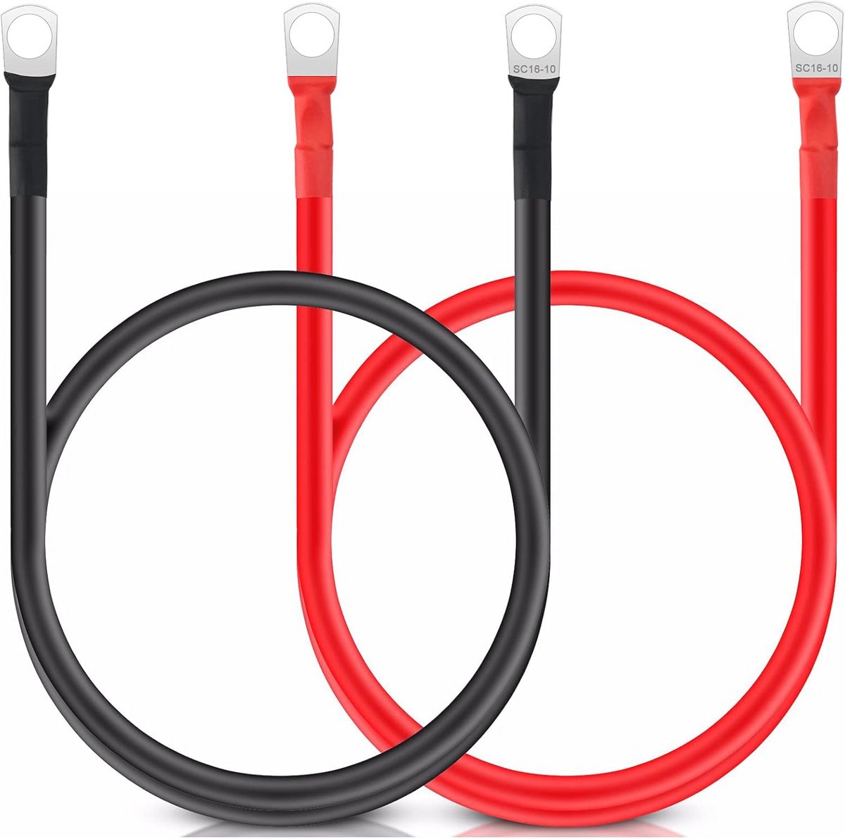 50 cm Batterijkabel Set - Rood en Zwart 5AWG/16mm² 12V - Accukabels met Ringklemmen voor Auto, Motorfiets en Marine