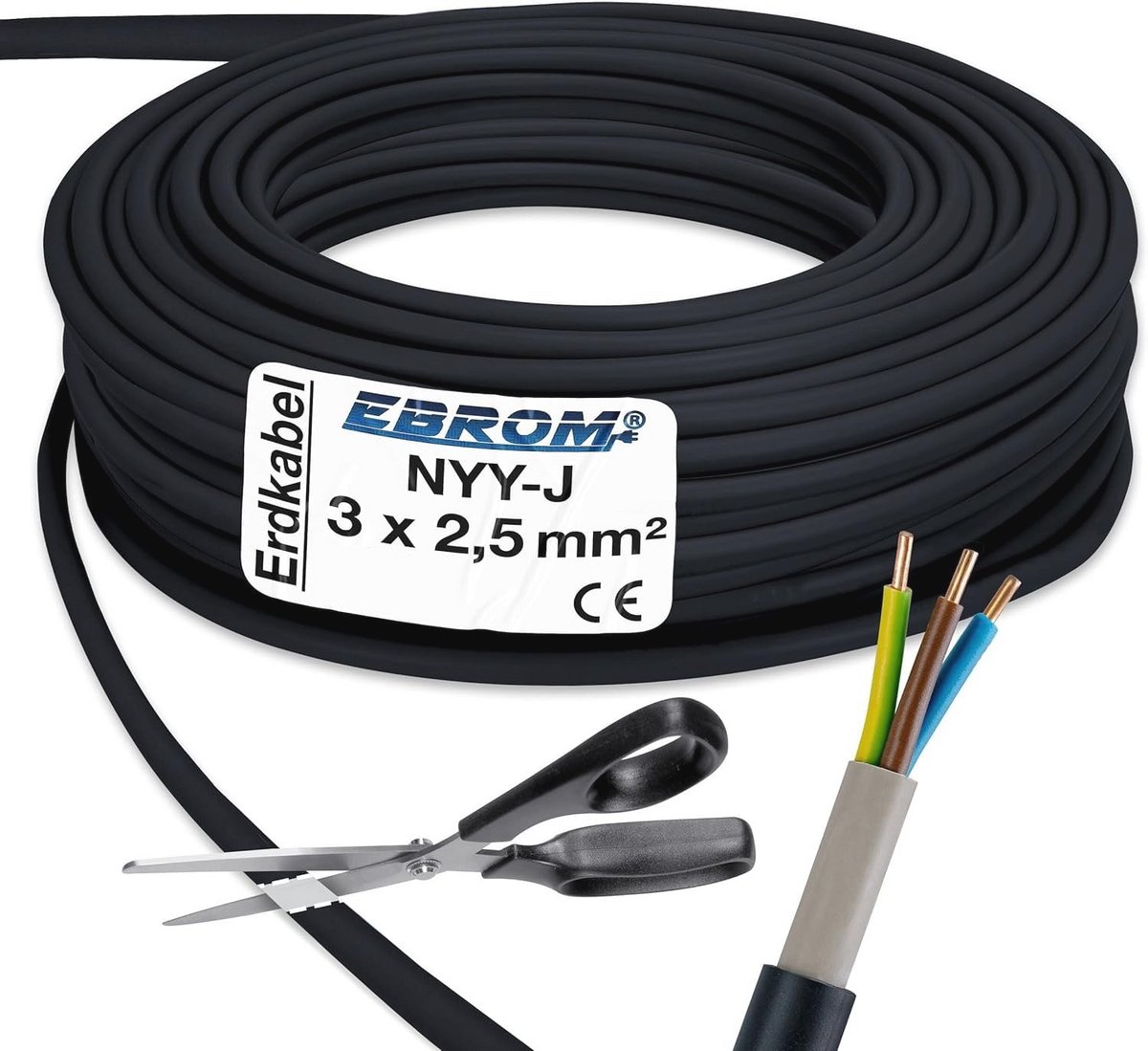 Aardkabel 5x2,5 mm² - PVC Stroomkabel Zwart per Meter