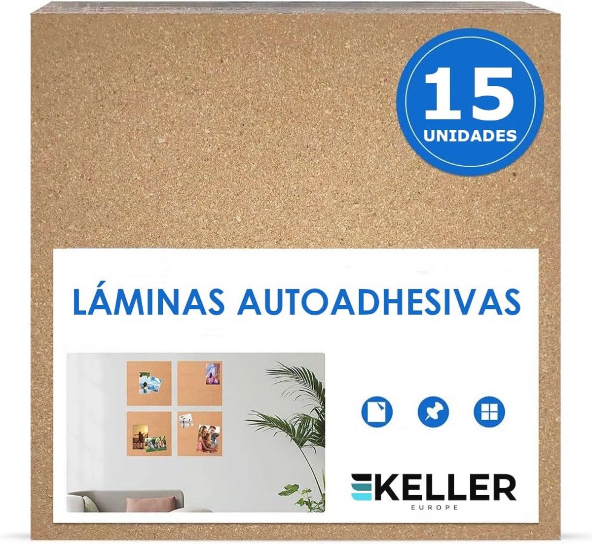 Zelfklevende kurkvellen 300 x 300 mm - 15 stuks - Isolerend en decoratief voor muren en vloeren