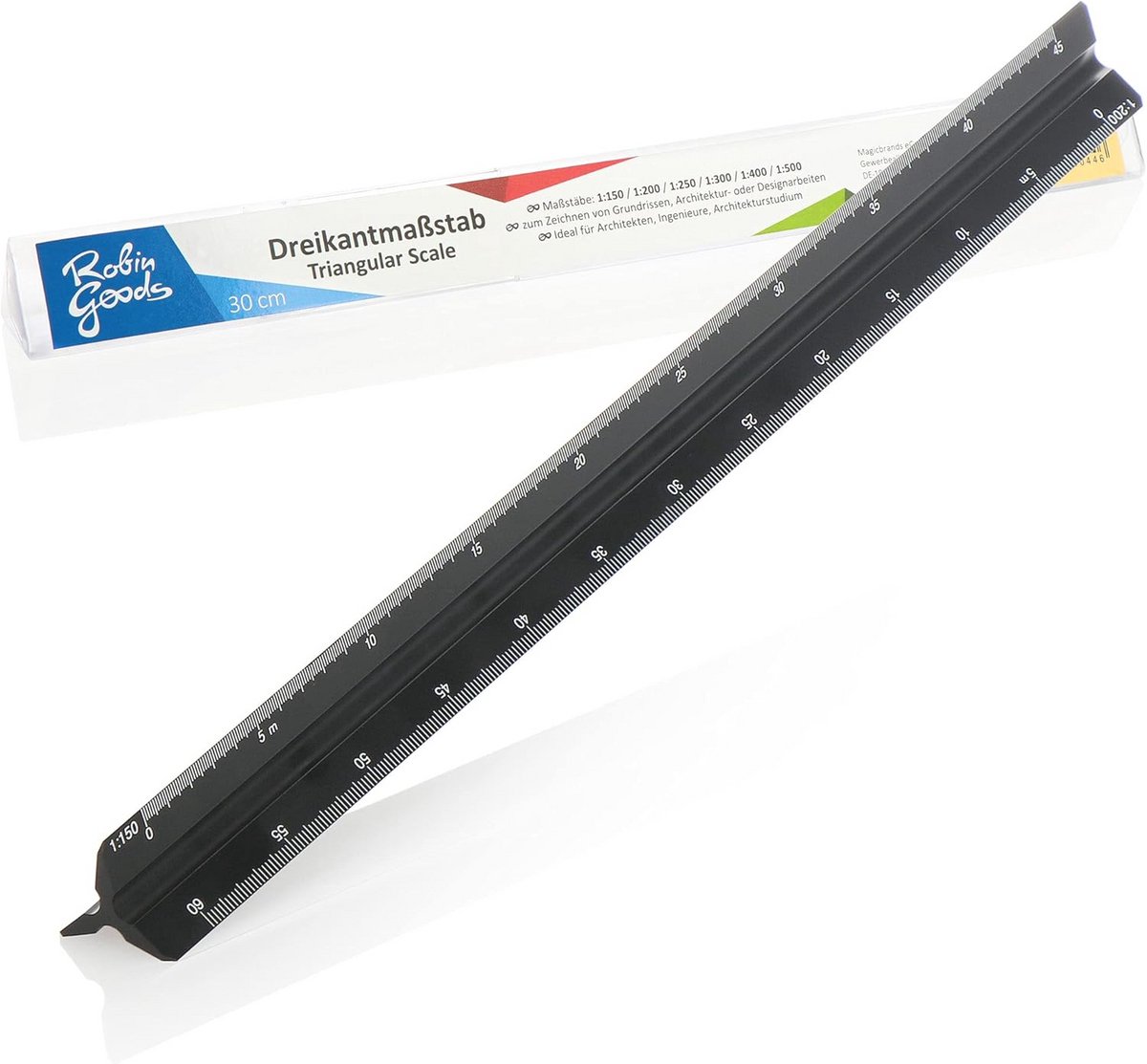 Driehoekige Aluminium Liniaal - Tekenliniaal voor Architecten en Ingenieurs - 32cm - Met 6 Schalen