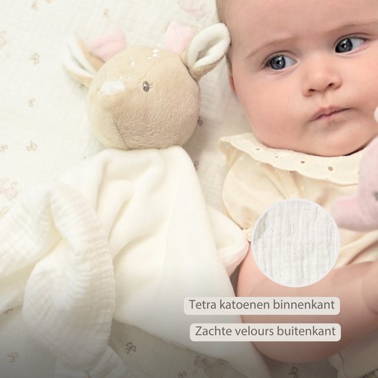 Nattou FanFan Baby Knuffeldoekje - 27 x 27 cm - Doudou hertje - Baby Cadeau - Gebroken Wit — afbeelding 3