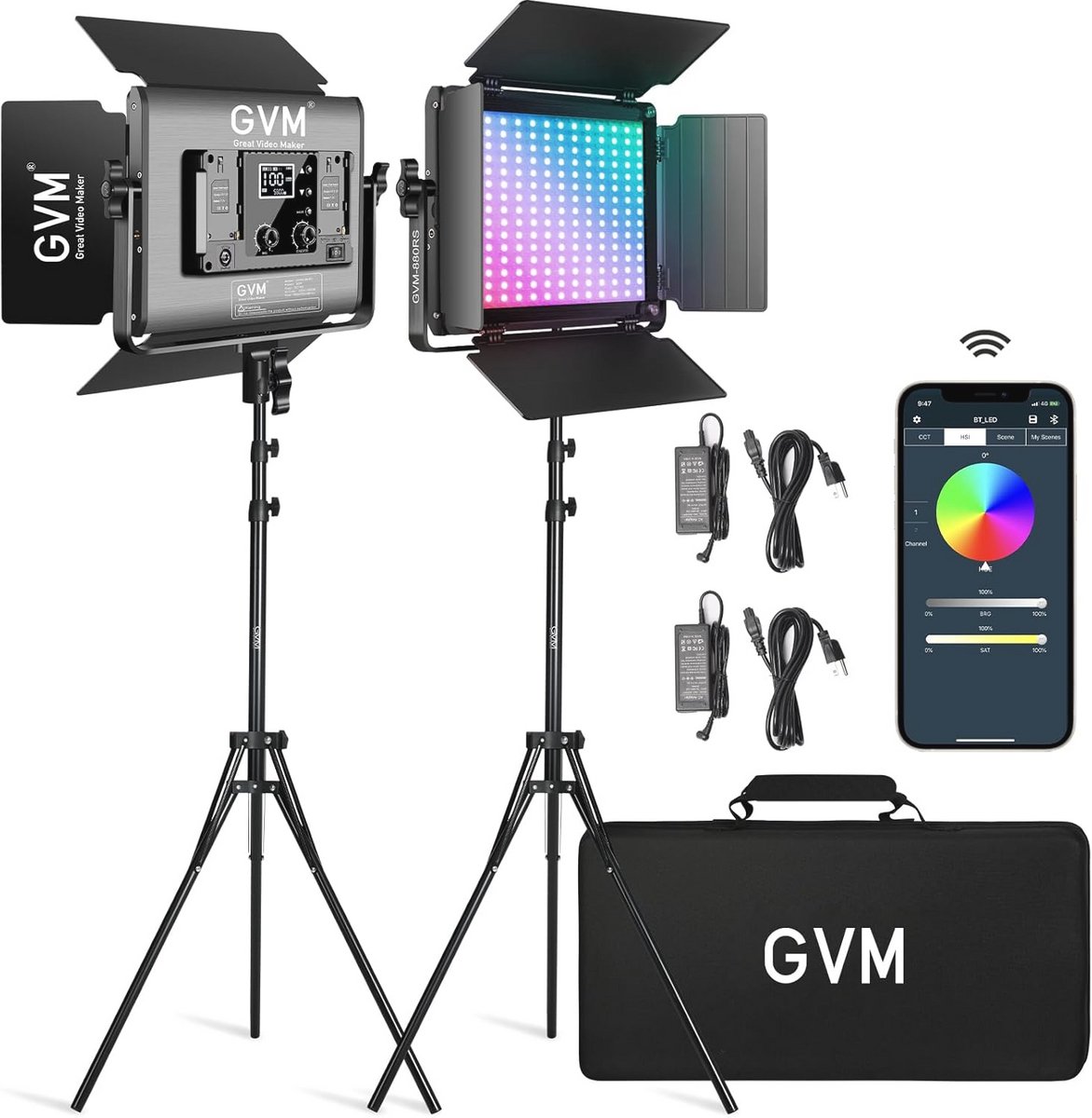 LED Videolamp met Statief en App Besturing - 60W 3200K-5600K RGB Studio Licht
