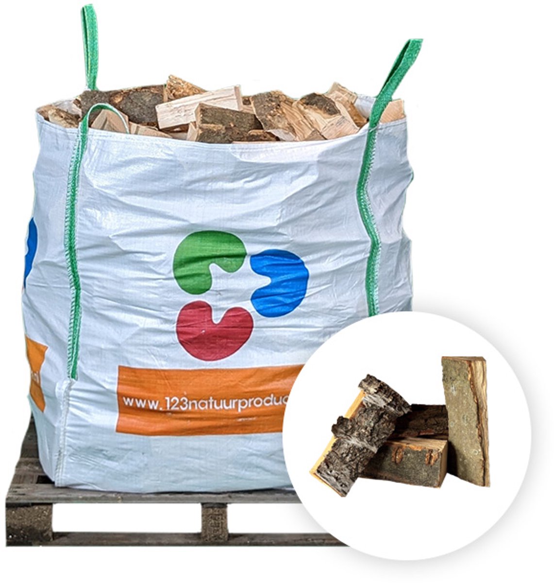 123natuurproducten.nl - Ovengedroogd haardhout BUDGET MIX - Bigbag 1 kuub