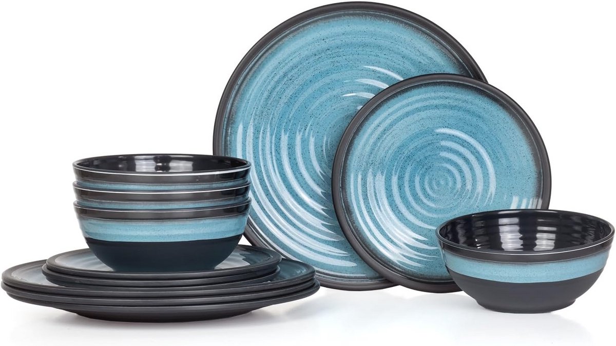 Melamine Campingservies voor 4 Personen - 12-delige Set, Vaatwasmachinebestendig, Ideaal voor Picknicks en Kamperen
