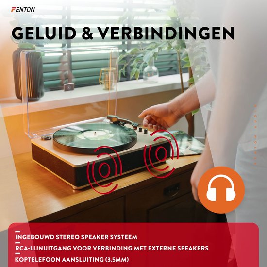 Platenspeler Bluetooth (in/uit) - Fenton RP162LW - retro platenspeler met speakers (stereo) en mp3 speler - Hout (Lightwood) — afbeelding 3