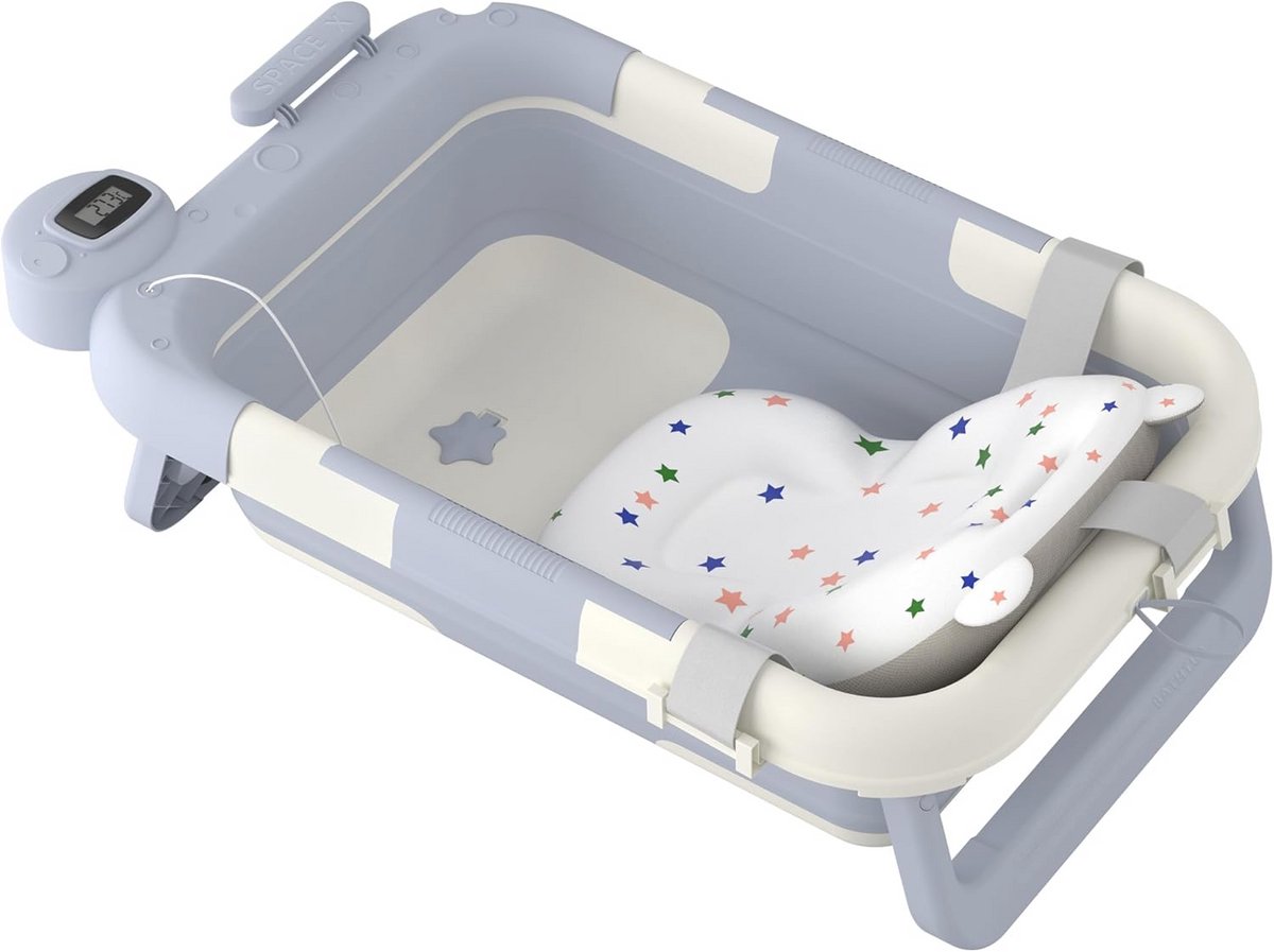 Opvouwbaar Babybad met Thermometer en Badkussen - Antislip en Draagbaar voor Pasgeborenen en Peuters