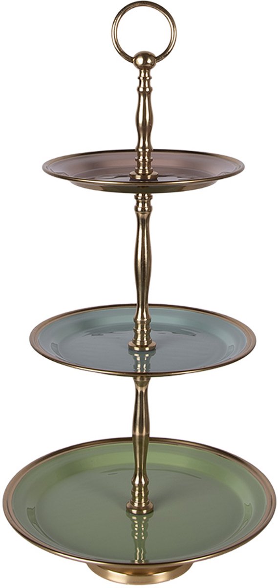 Clayre & Eef Etagère 3 laags Ø 27x51 cm Groen Stainless Steel