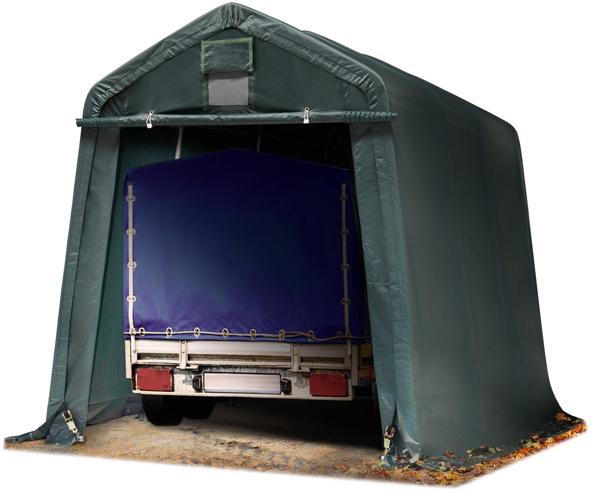 TOOLPORT Tentgarage 2,4 × 3,6 m Premium Carport van PE 600 N – Overkapping / Opslagtunnel, Groen