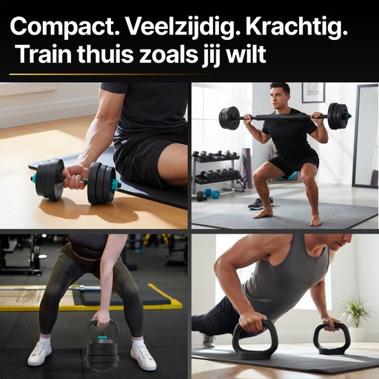 Luxari - Kettlebell de haute qualité - Réglable - de 2,25 à 10 kilos - Incl. 6 disques - Home Sports - Zwart - Kettlebell 10 kg - Dumbell 10 kg - Kettlebel