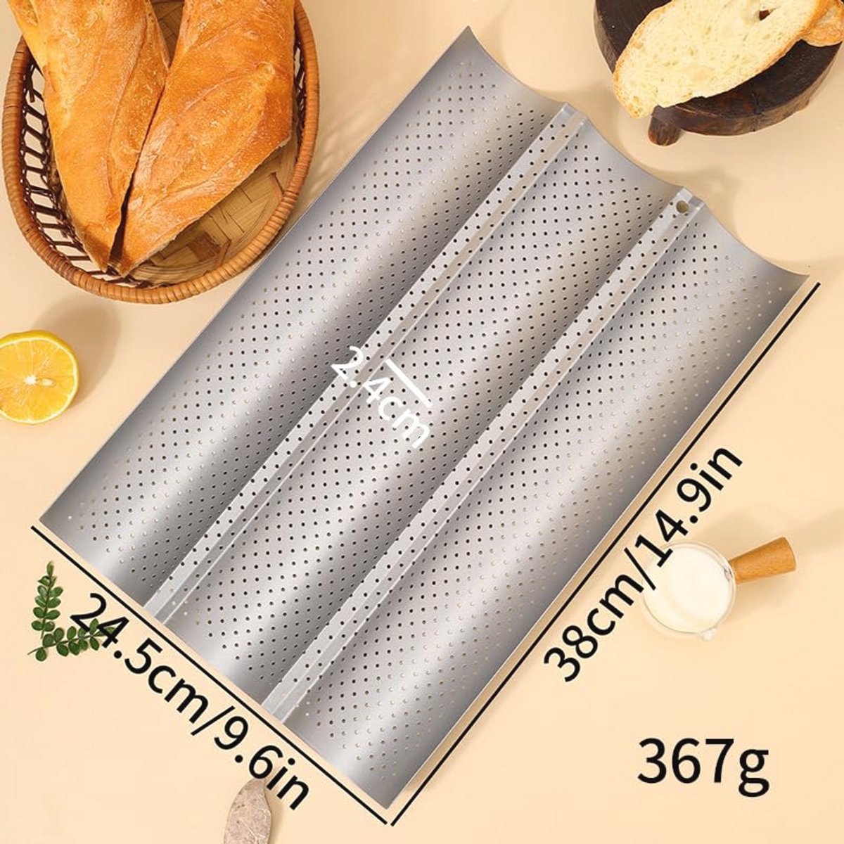 Baguette Bakplaat voor 3 Baguettes met Antiaanbaklaag - 38 x 24,5 cm