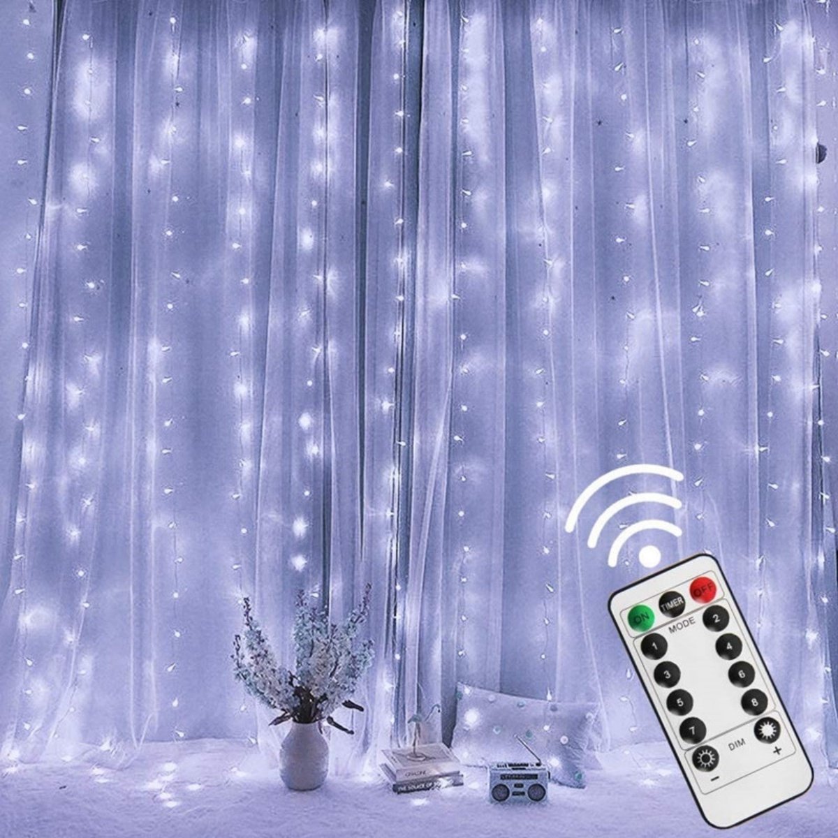 GELLDG USB-gordijnverlichting - Geschikt voorgebruik binnenshuis - 300 LED's - 8 standen - Afstandsbediening - IP65 waterdicht - Geschikt voor slaapkamers - Koel wit - 3x3m