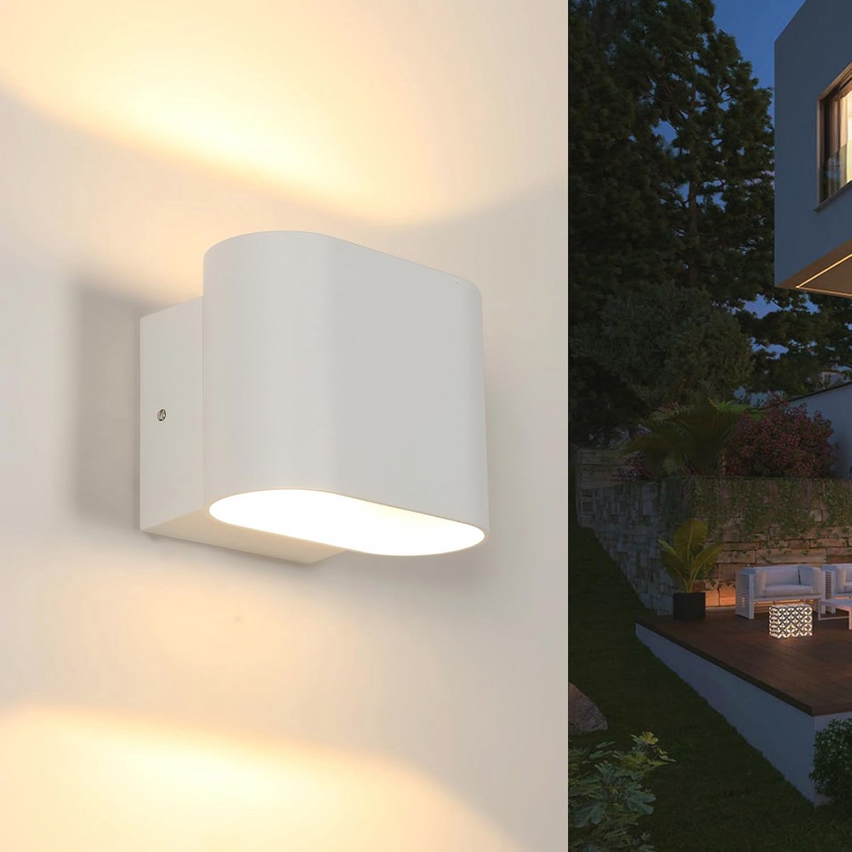 Wandlamp voor binnen en buiten, 14 W, modern, waterdicht, 350 graden draaibaar, vierkant, voor tuin, terras en slaapkamer, warm wit 3000 K