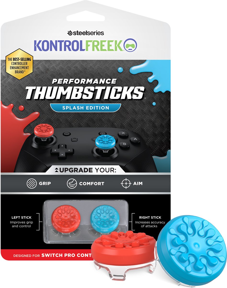 KontrolFreek Performance Thumbsticks - Switch Pro Controller - Splash Rood/Blauw