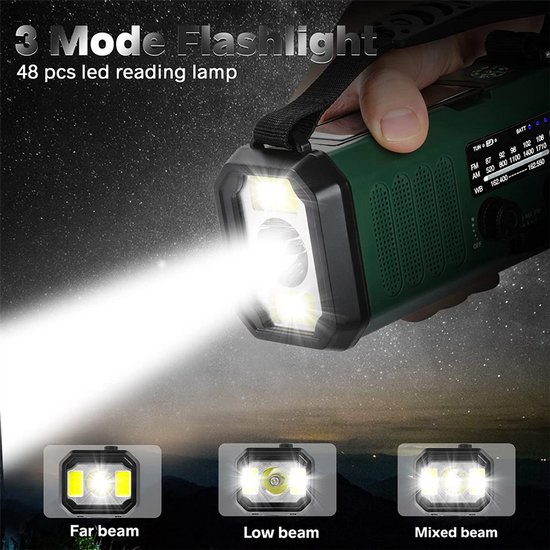 Living Goods - Radio d'urgence - Remontage Solar 20 000 mAh - MODÈLE 2025 - Banque d'énergie Solar Énergie solaire - Forfait d'urgence de Survie - Lampe de poche rechargeable - Forfait d'urgence - Ration d'urgence - Vert