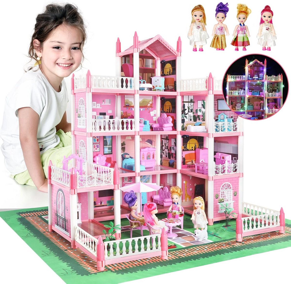 Poppenhuis speelset met meubels en accessoires - prinses thema - kunststof - geschikt voor kinderen vanaf 3 jaar - 20x13x10 cm