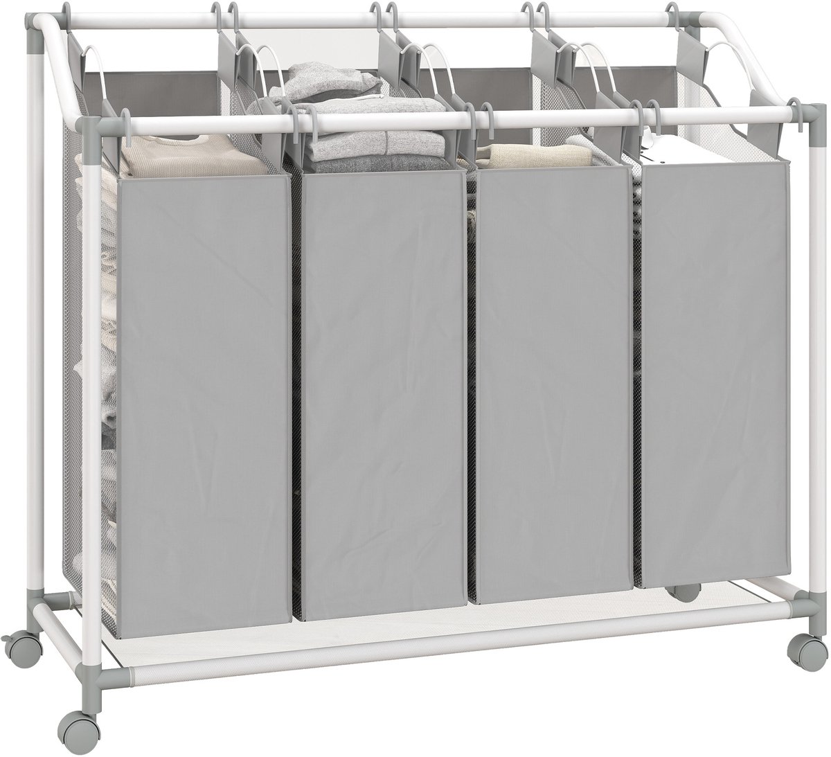 Homcom Laundry Hamper-Metaal, Oxford-stof-97L x 38B x 81H cm-Grijs