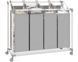 Homcom wasmand - met 4 vakken - met wielen - grijs
