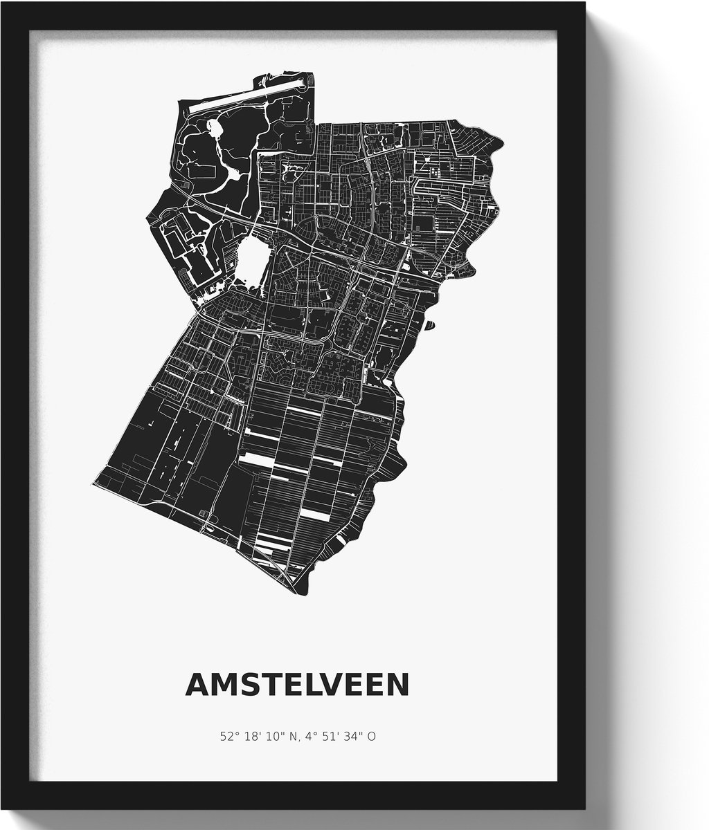 Poster Amstelveen A3 - 30 x 42 cm - Zwart/Wit (Exclusief Lijst)
