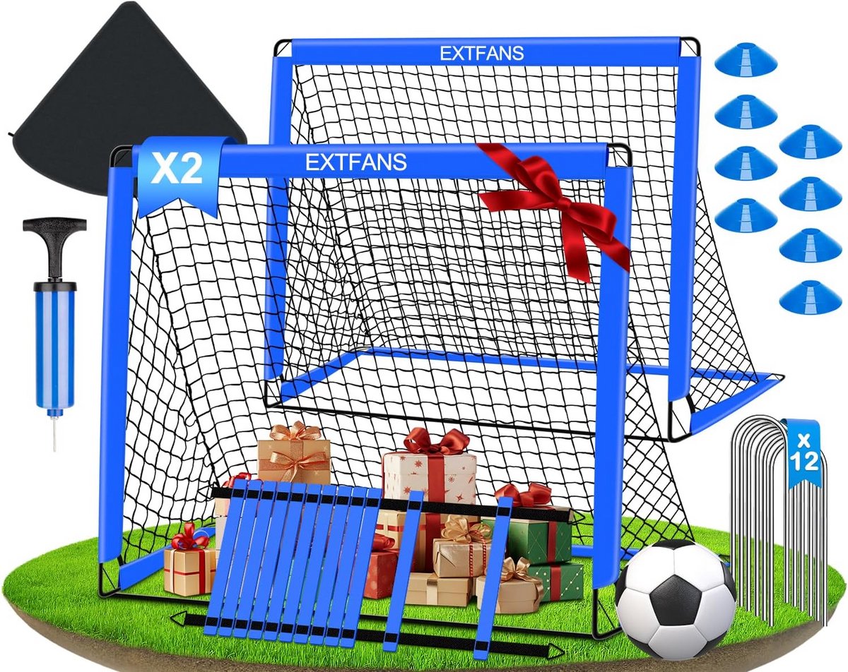 Voetbaldoelen voor tuin, kinderen, pop-up set van 2, blauw (120 x 90 cm)