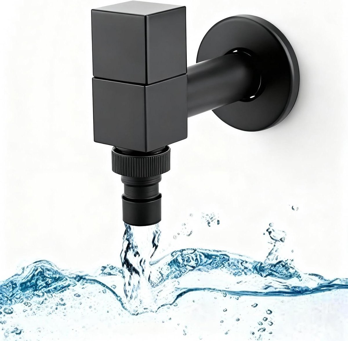 Ronte - Waterkraan vierkant zwart met filter voor tuin, badkamer en balkon - gestage stroom - multifunctionele water dispenser - aanrechtkraan (G1/2-draad)