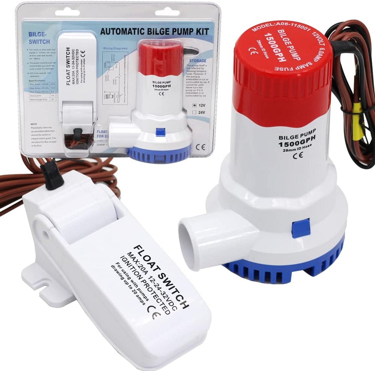 Niet-automatische bilgepomp 12V 1500 GPH | Stille elektrische boorpomp inclusief schakelaar