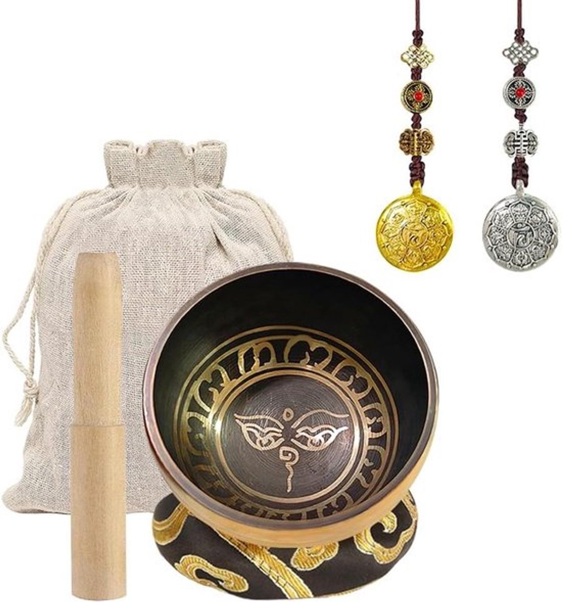 Klankschalenset klein 8 cm handgehamerd in Nepal met chakra's (6 stuks) voor massage - Content nodig